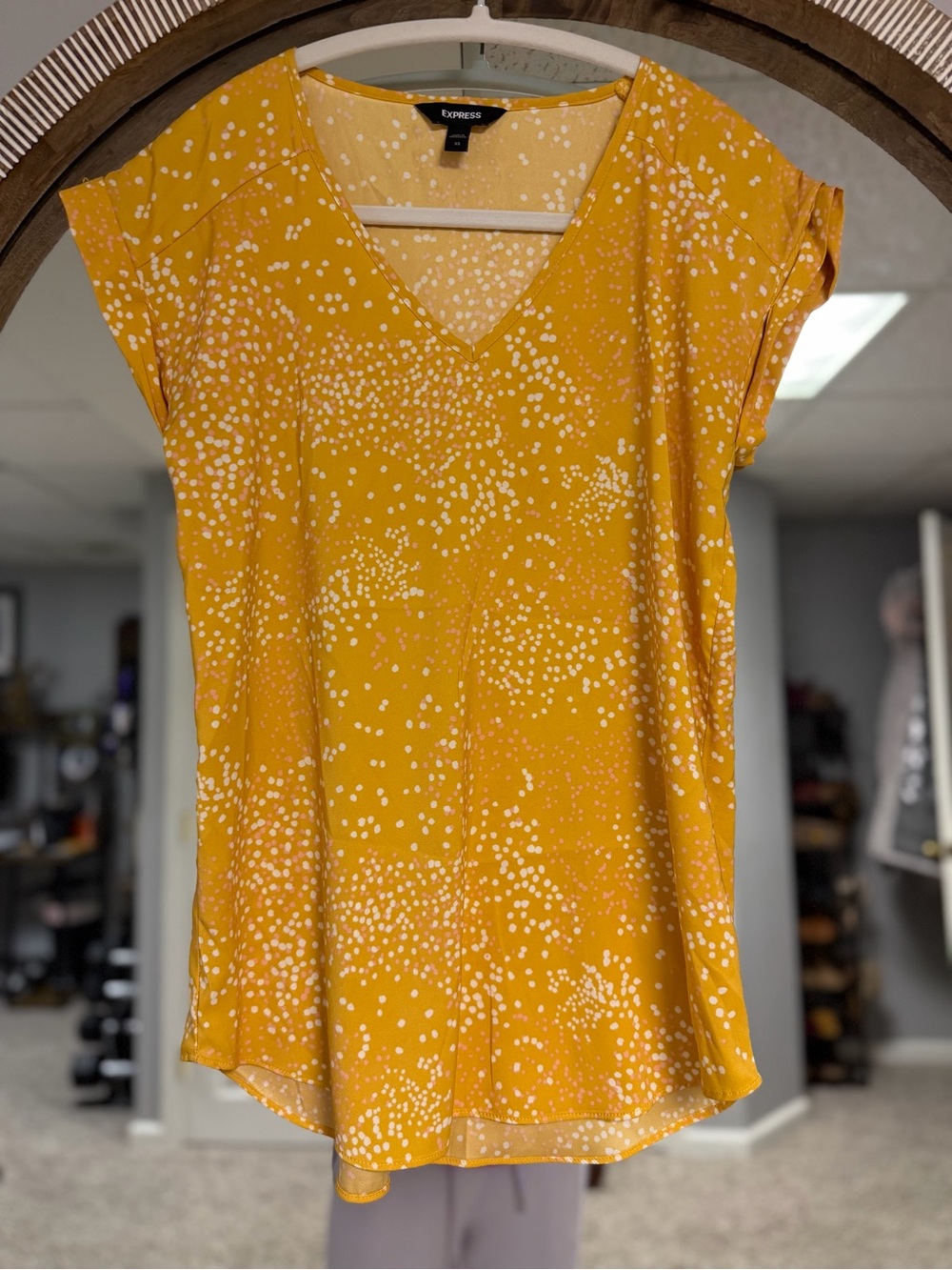 Express Yellow Dot V-Neck Blouse XS